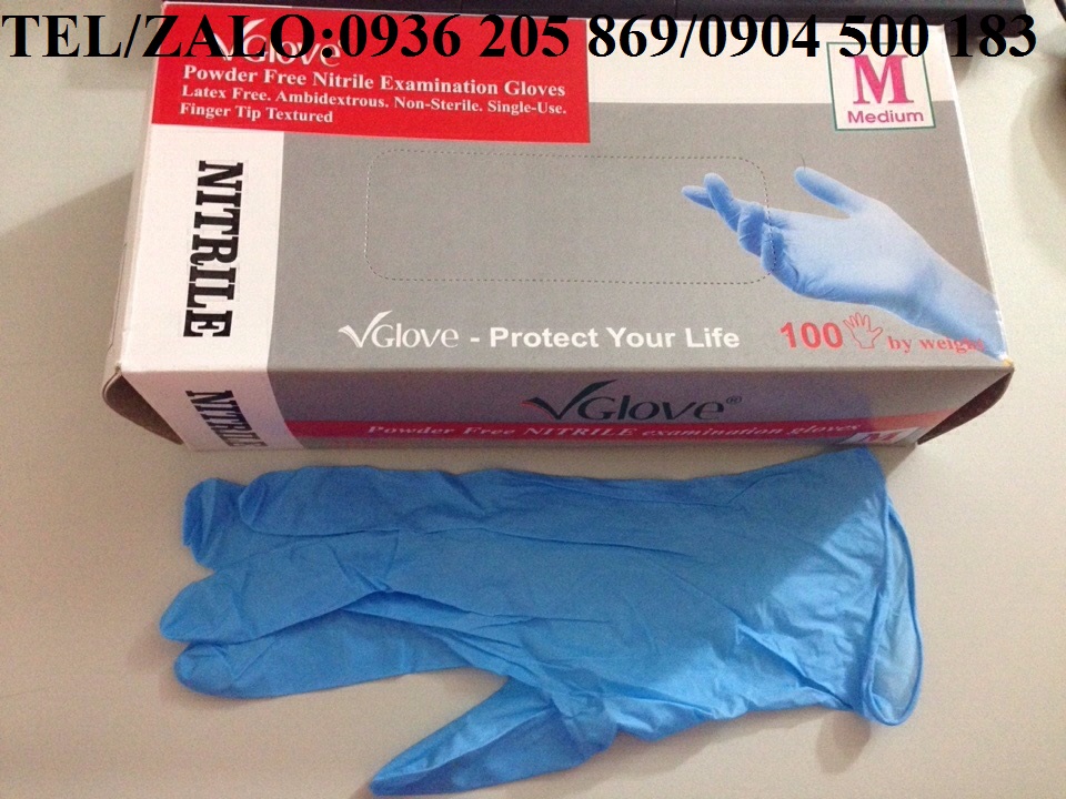 Găng tay y tế không bột NITRIL/CHỊU DẦU màu xanh VGLOVE